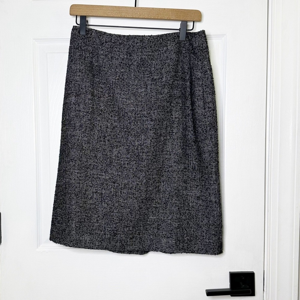 Ann Taylor Wool Blend Pencil Skirt Womens 8 Black White Herringbone Tweed